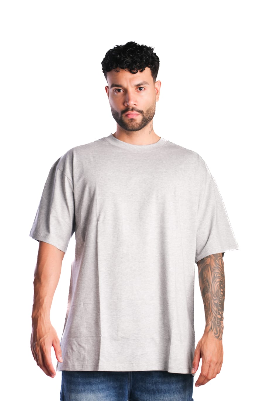 Camiseta Oversize Básica Tela Fría Gris Jaspe