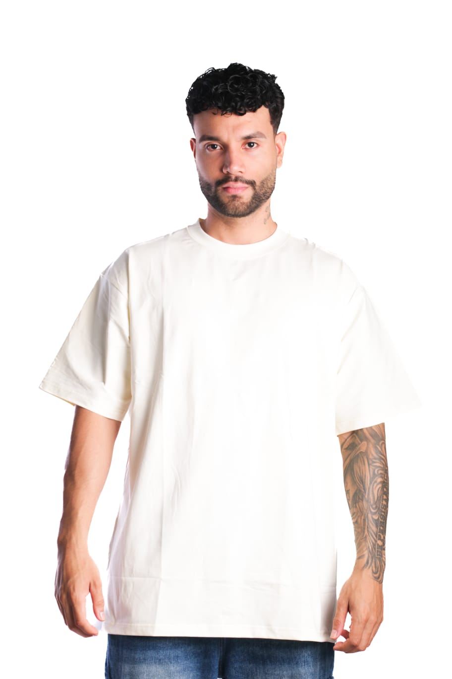Camiseta Oversize Básica Tela Fría Crema